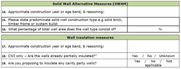 Solid wall insulation measure form
