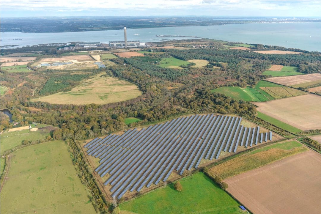 Aerial view of Cadland Solar Farm